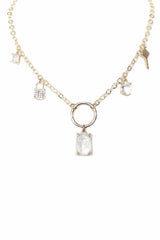 Metal Chain Crystal Stone Lock And Key Dangle Necklace | Mixtshop LLC