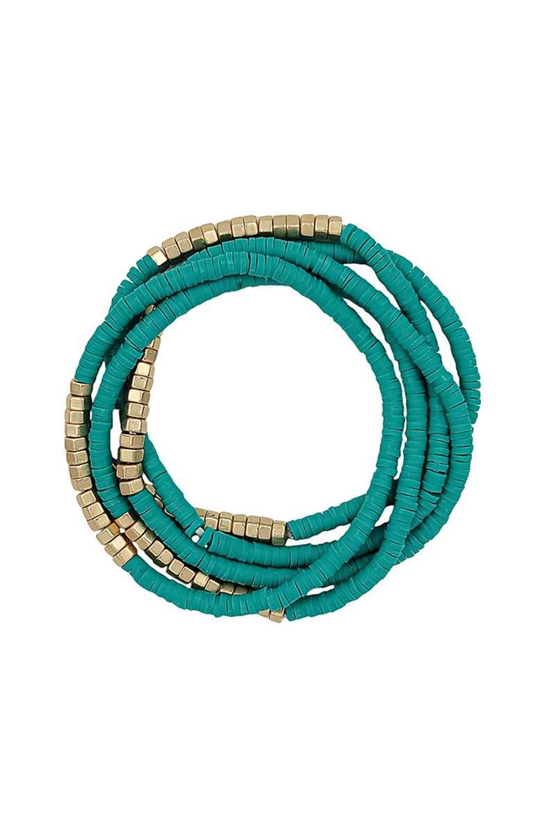 Metal Rubber Disc Bead Stretch Multi Bracelet 5 Pc Set | Mixtshop LLC