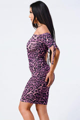 Leopard Print Off Shoulder Shirring Bodycon Dress | Mixtshop LLC
