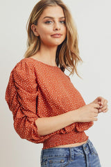 Smocked Band Top With Shirring Puff Sleeve | Mixtshop LLC