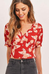Butterfly Vneck Crop Smocked Back Waist | Mixtshop LLC