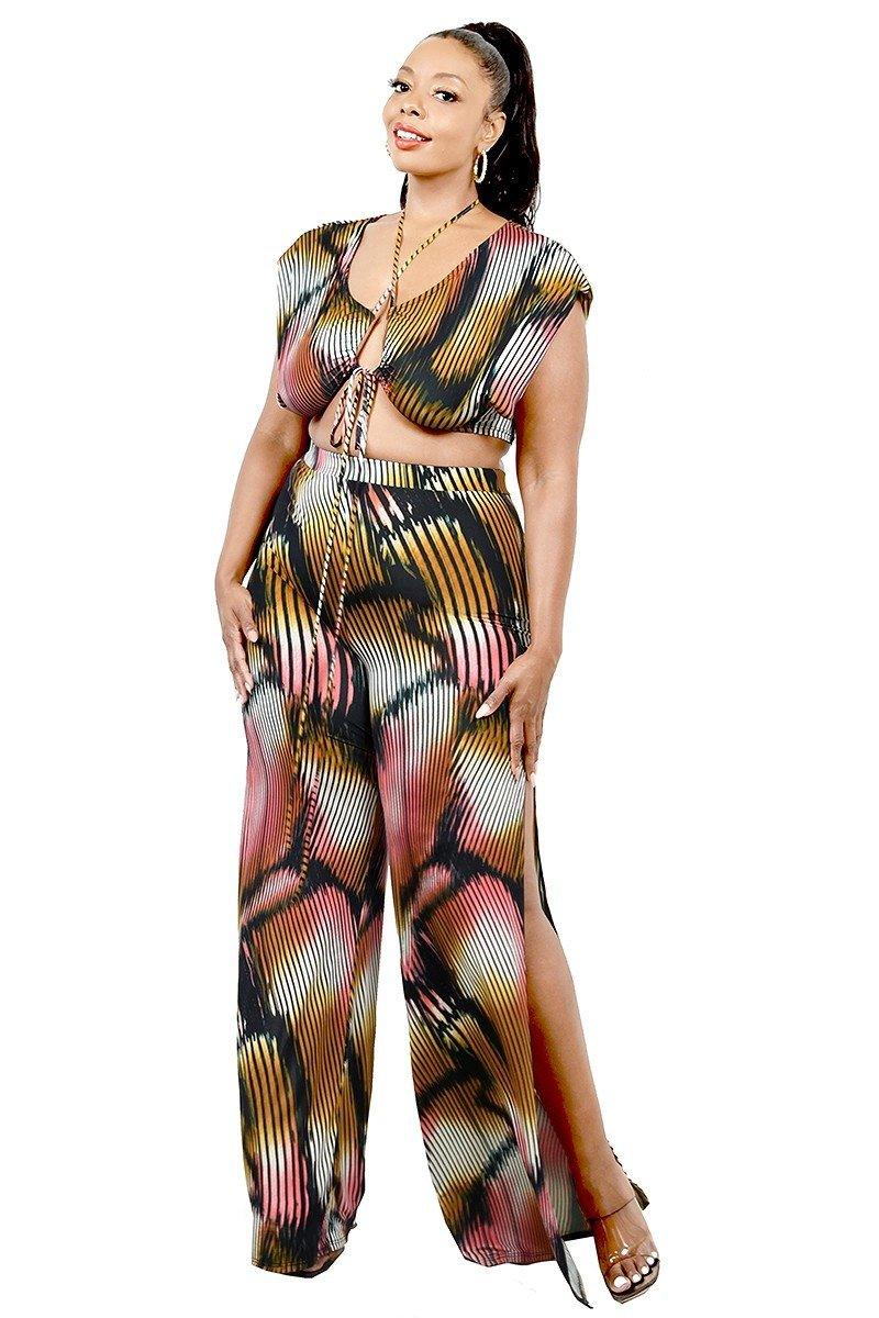 Plus Knitted Color Painting 2 Piece Pants Set | Mixtshop LLC