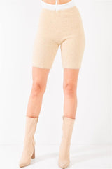 Oatmeal Beige Knit High Waist Stretchy Warm Fuzzy Biker Shorts | Mixtshop LLC