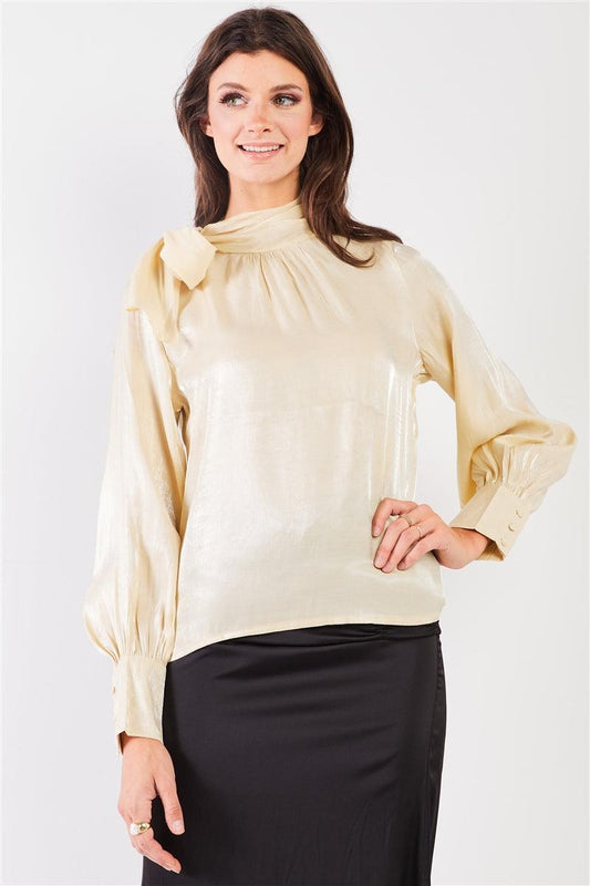 El Mirage Chiffon Bishop Sleeve Tie-neck Blouse Top | Mixtshop LLC