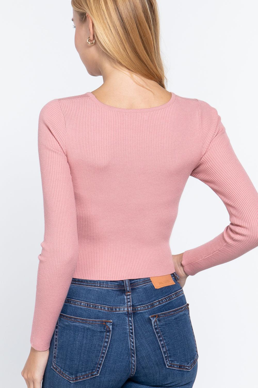 Crew Neck Knotted Crop Sweater | Mixtshop LLC