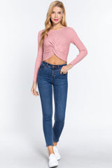 Crew Neck Knotted Crop Sweater | Mixtshop LLC
