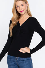 Long Slv V-neck Knotted Sweater | Mixtshop LLC