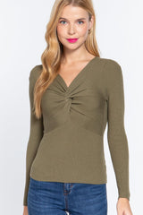 Long Slv V-neck Knotted Sweater | Mixtshop LLC