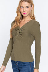 Long Slv V-neck Knotted Sweater | Mixtshop LLC