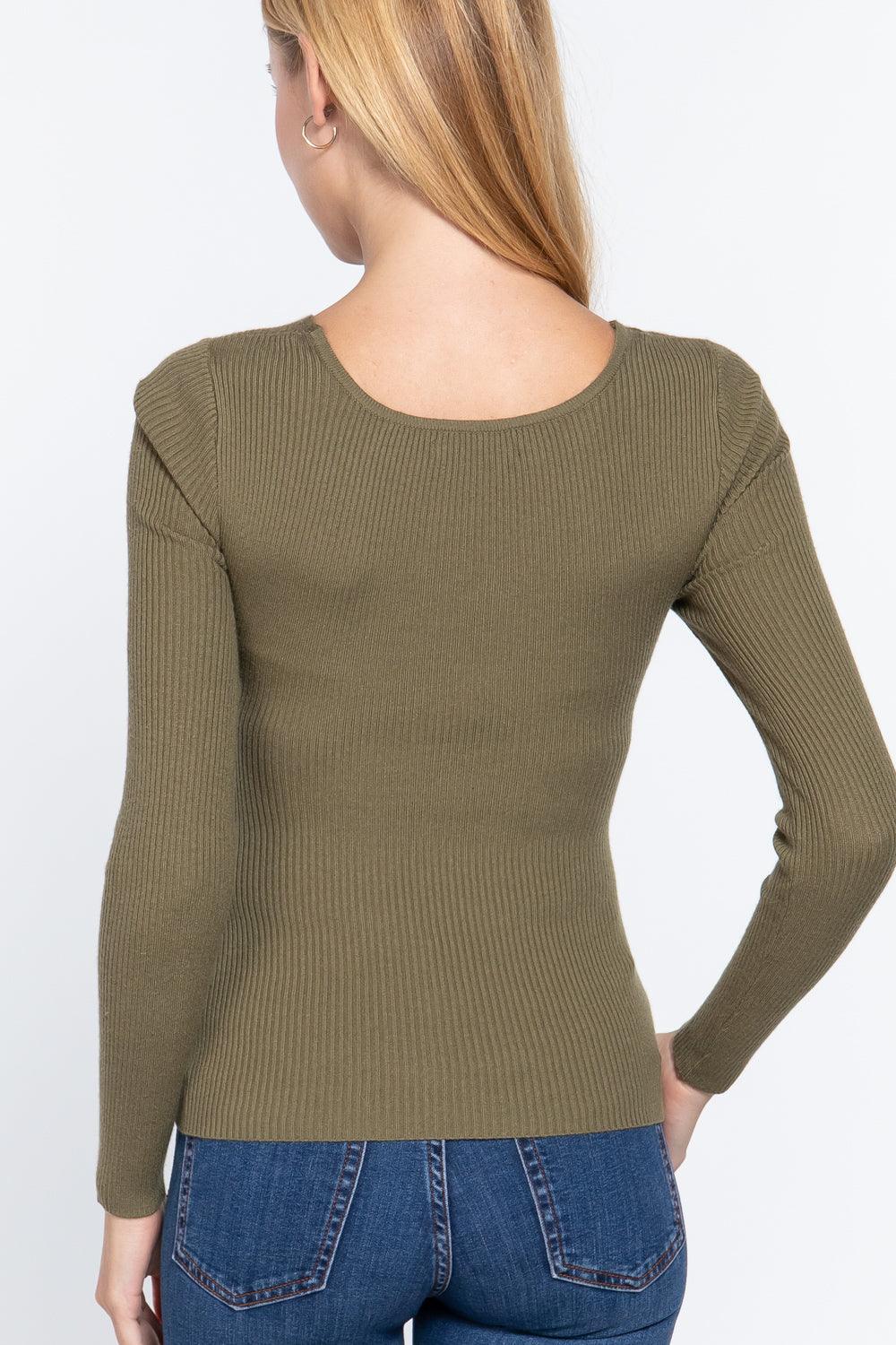 Long Slv V-neck Knotted Sweater | Mixtshop LLC