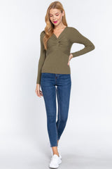 Long Slv V-neck Knotted Sweater | Mixtshop LLC