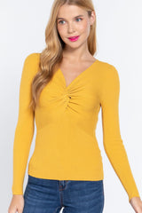Long Slv V-neck Knotted Sweater | Mixtshop LLC