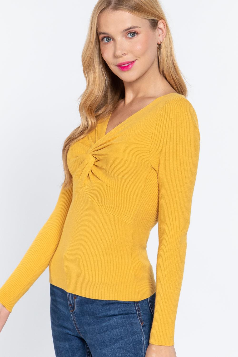 Long Slv V-neck Knotted Sweater | Mixtshop LLC