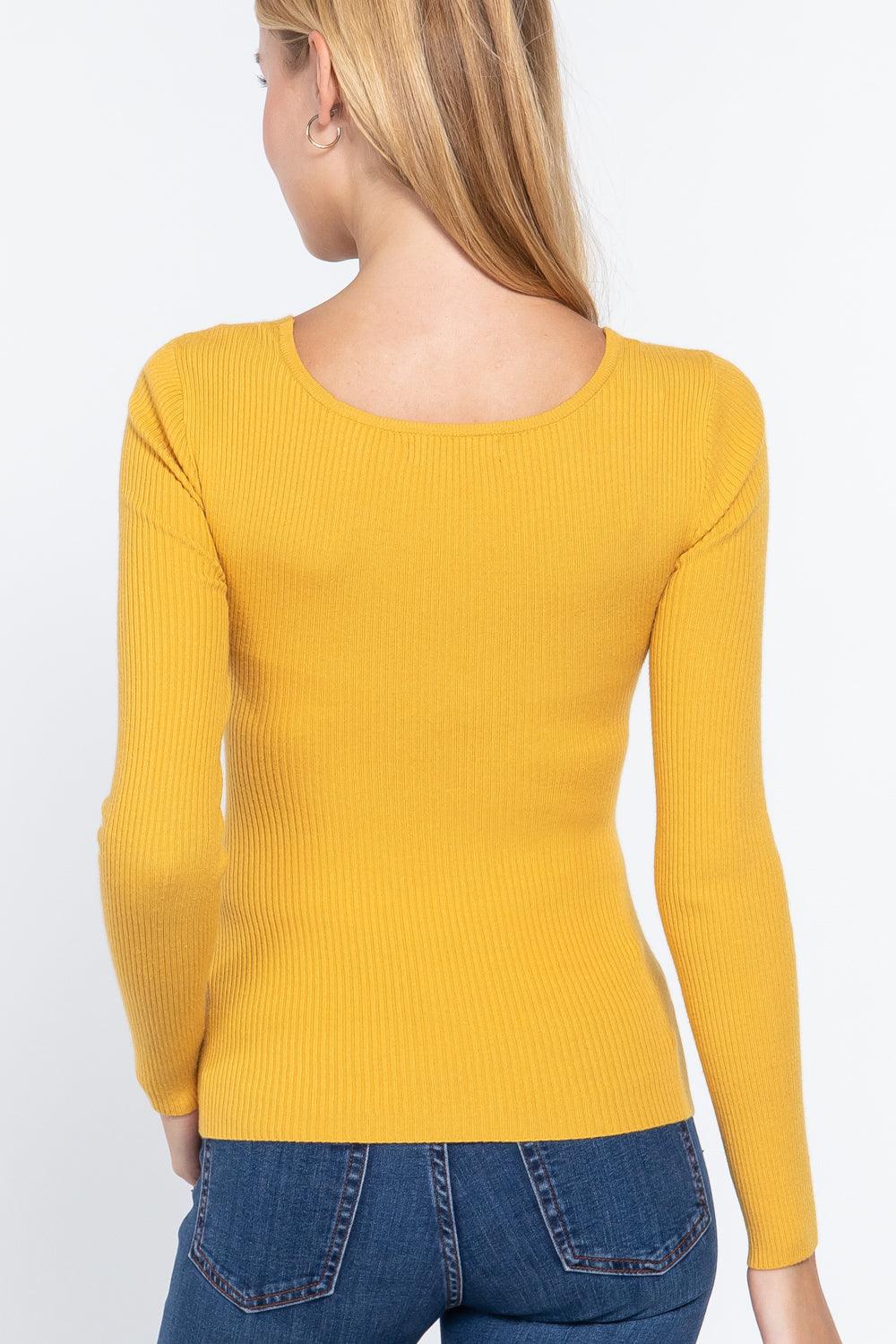Long Slv V-neck Knotted Sweater | Mixtshop LLC