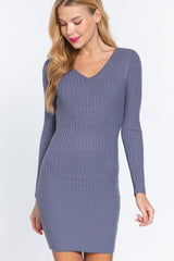 Long Slv V-neck Sweater Mini Dress | Mixtshop LLC