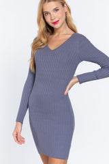 Long Slv V-neck Sweater Mini Dress | Mixtshop LLC