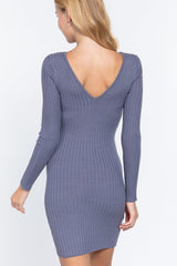 Long Slv V-neck Sweater Mini Dress | Mixtshop LLC