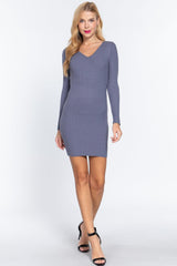 Long Slv V-neck Sweater Mini Dress | Mixtshop LLC