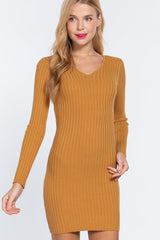Long Slv V-neck Sweater Mini Dress | Mixtshop LLC