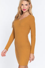 Long Slv V-neck Sweater Mini Dress | Mixtshop LLC