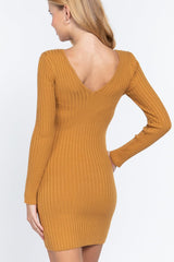 Long Slv V-neck Sweater Mini Dress | Mixtshop LLC