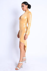 Foil Asymmetric Sleeve And Cut Out Midi Dress | Mixtshop LLC