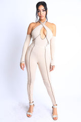 Overlock Detailed Cross Halter Keyhole Neck Off Shoulder Set | Mixtshop LLC
