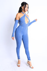 Overlock Detailed Cross Halter Keyhole Neck Off Shoulder Set | Mixtshop LLC