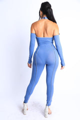 Overlock Detailed Cross Halter Keyhole Neck Off Shoulder Set | Mixtshop LLC