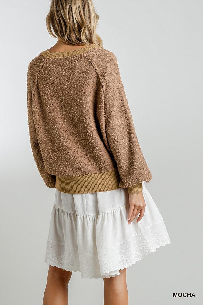 Puff Sleeve Boat Neck Sweater | Mixtshop LLC