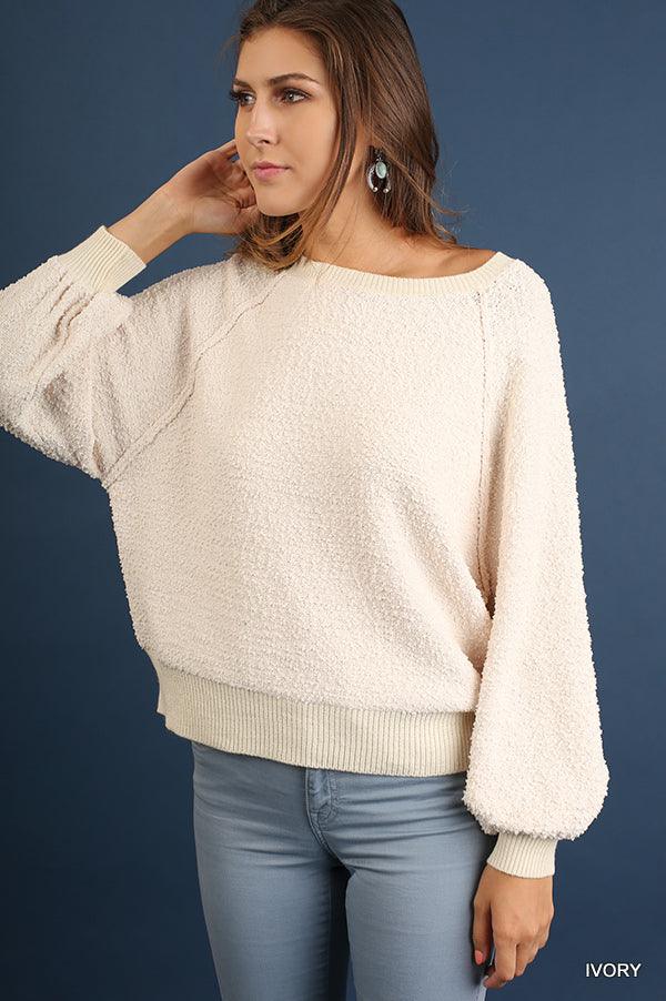 Puff Sleeve Boat Neck Sweater | Mixtshop LLC