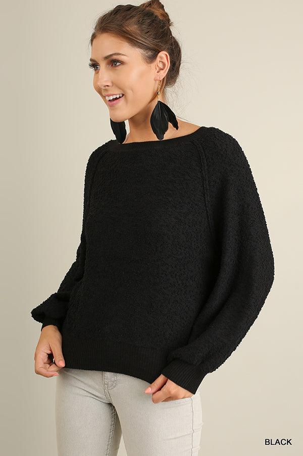 Puff Sleeve Boat Neck Sweater | Mixtshop LLC