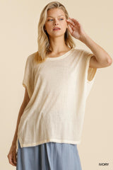 Short Sheer Dolman Sleeve Scoop Neck Top With Side Slit | Mixtshop LLC