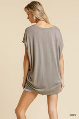 Short Sheer Dolman Sleeve Scoop Neck Top With Side Slit | Mixtshop LLC