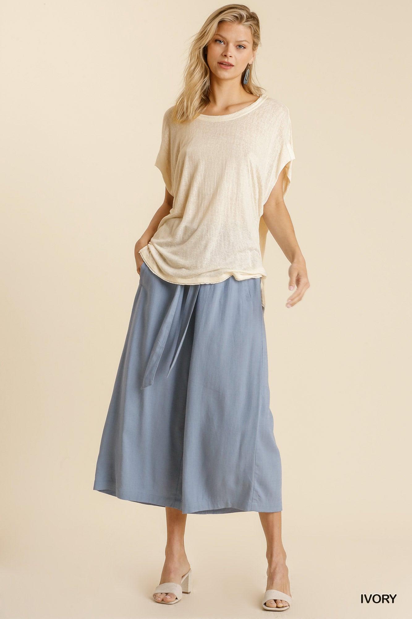 Short Sheer Dolman Sleeve Scoop Neck Top With Side Slit | Mixtshop LLC