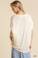 Short Sheer Dolman Sleeve Scoop Neck Top With Side Slit | Mixtshop LLC