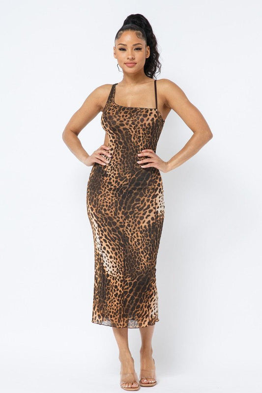 Animal Print Midi Dress With Strap | Mixtshop LLC