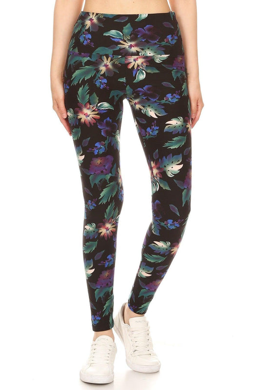 Long Yoga Style Banded Lined Floral Printed Knit Legging With High Waist | Mixtshop LLC