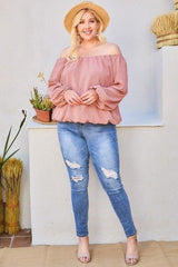 Off Shoulder Long Bubble Sleeve Plaid Top | Mixtshop LLC