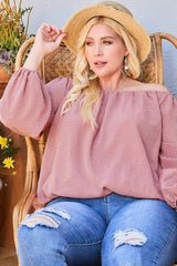 Off Shoulder Long Bubble Sleeve Plaid Top | Mixtshop LLC