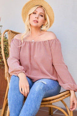 Off Shoulder Long Bubble Sleeve Plaid Top | Mixtshop LLC