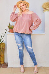 Off Shoulder Long Bubble Sleeve Plaid Top | Mixtshop LLC