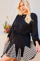 Round Neck 3/4 Bubble Sleeve Gingham Ruffle Romper | Mixtshop LLC