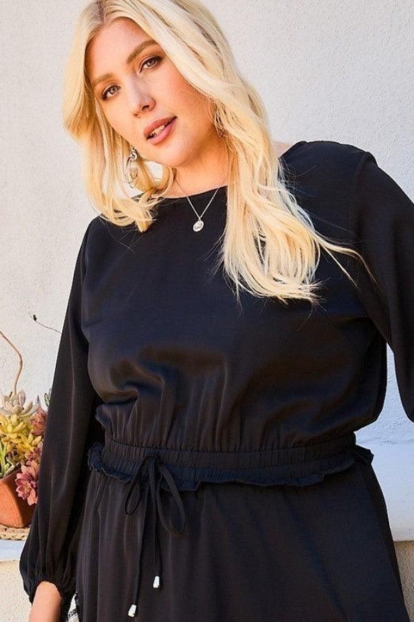 Round Neck 3/4 Bubble Sleeve Gingham Ruffle Romper | Mixtshop LLC