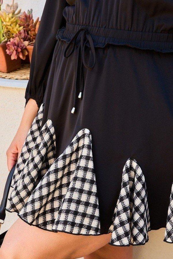 Round Neck 3/4 Bubble Sleeve Gingham Ruffle Romper | Mixtshop LLC