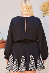 Round Neck 3/4 Bubble Sleeve Gingham Ruffle Romper | Mixtshop LLC