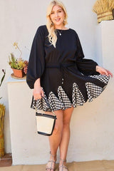 Round Neck 3/4 Bubble Sleeve Gingham Ruffle Romper | Mixtshop LLC