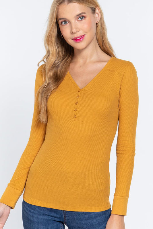 Long Slv V-neck Placket Thermal Top | Mixtshop LLC