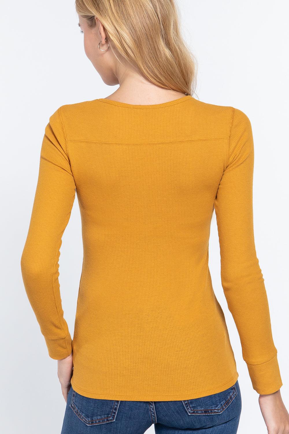 Long Slv V-neck Placket Thermal Top | Mixtshop LLC