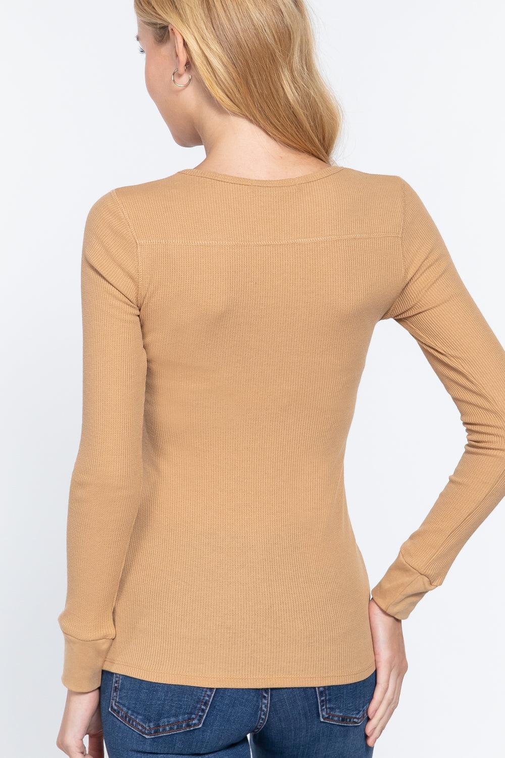 Long Slv V-neck Placket Thermal Top | Mixtshop LLC